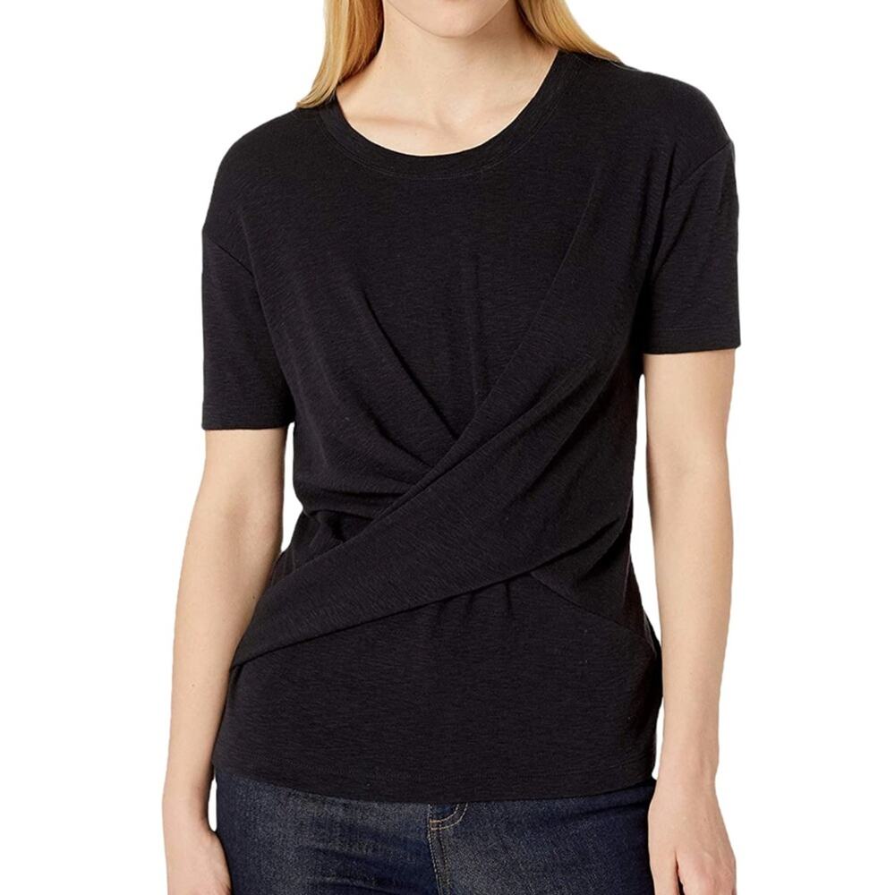 Daily Ritual NEW Black Cross Front Short Sleeve Cotton Modal Knit Top Size XXL